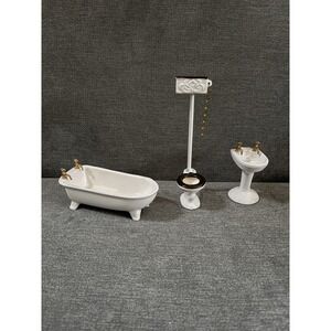 VTG Dollhouse Miniature Realistic Bathroom Set 3 Pieces Clawfoot Tub Toilet Sink